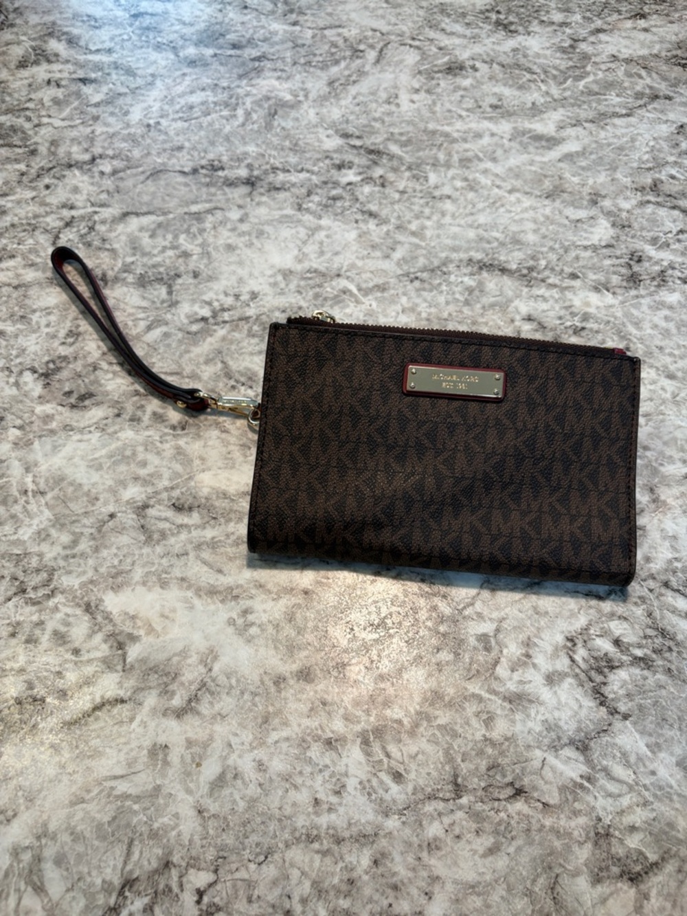 Michael Kors Brown and Gold Logo Wristlet Clutch